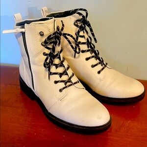 White Combat Boots with Black Laces and Rounded Toe